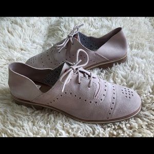 Blush pink slip on summer Oxford swede loafers